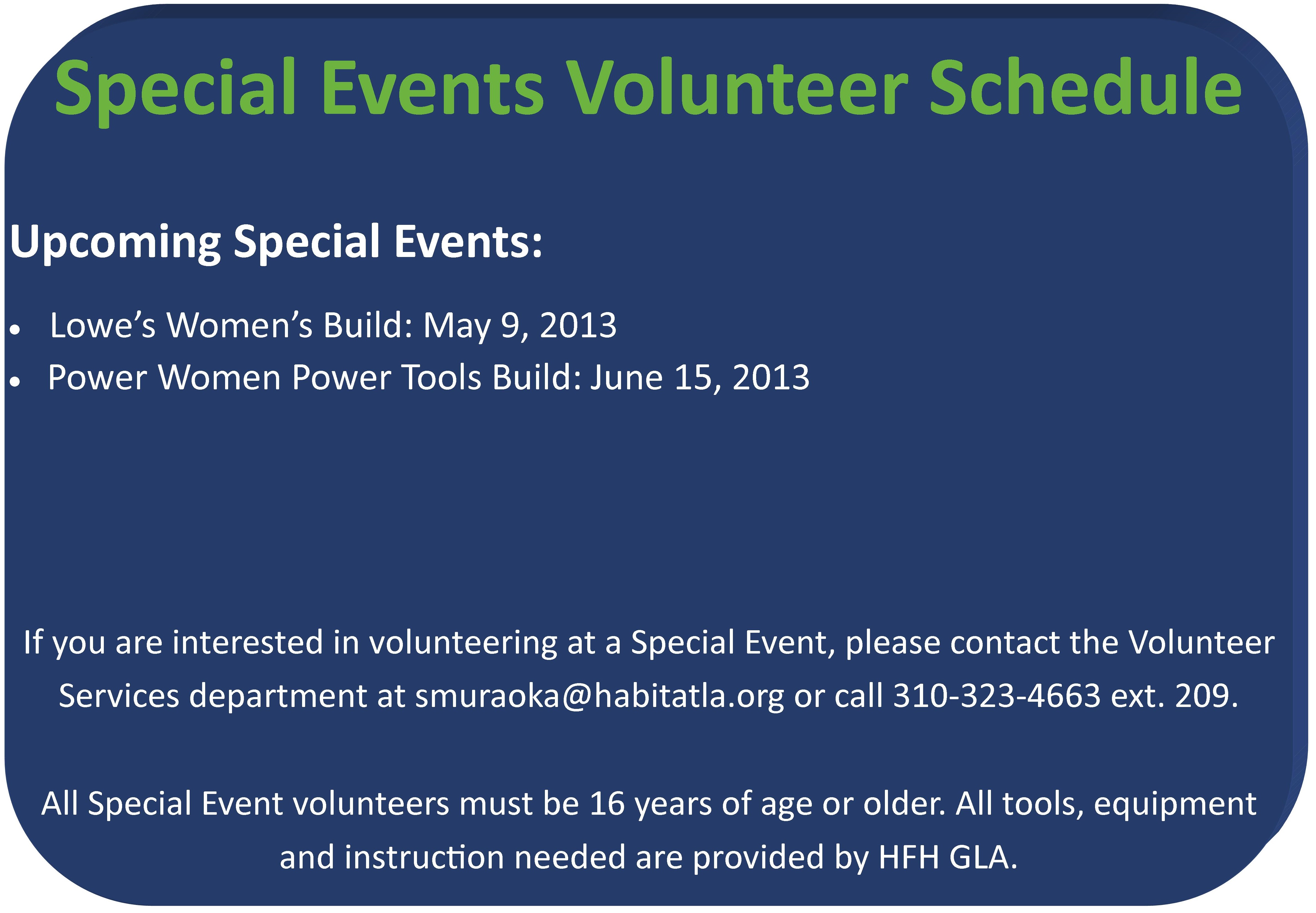 Special Events Volunteer Schedule 5.3.13